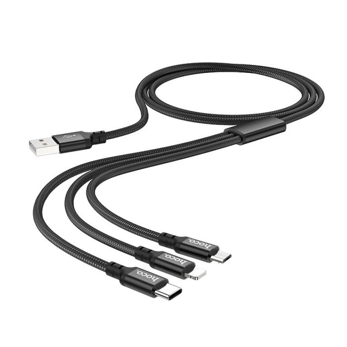 Hoco - HOCO 3in1 USB-A till USB-C, Lightning, microUSB kabel 1.2m