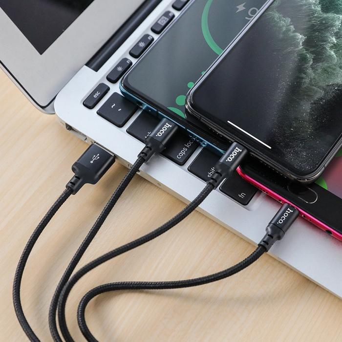 Hoco - HOCO 3in1 USB-A till USB-C, Lightning, microUSB kabel 1.2m