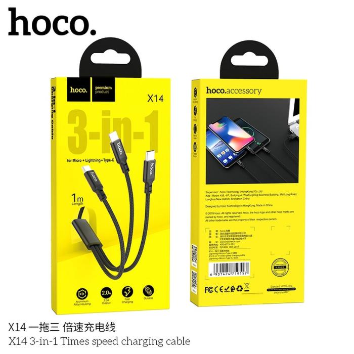 Hoco - HOCO 3in1 USB-A till USB-C, Lightning, microUSB kabel 1.2m