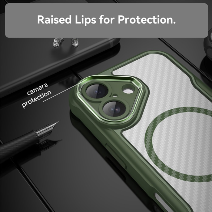 A-One Brand - iPhone 17 Mobilskal MagSafe Carbon Fiber - Grön
