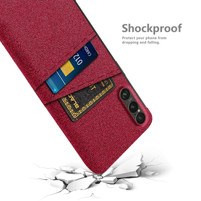 A-One Brand - Sony Xperia 1 VII Mobilskal med Dual Kortfack Tyg + PC - Röd