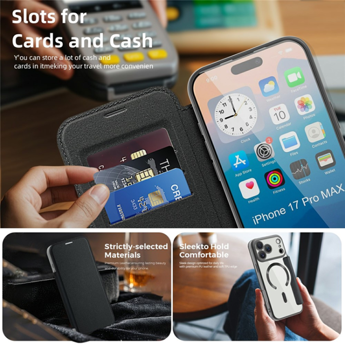 A-One Brand - iPhone 17 Pro Plånboksfodral Magsafe RFID Blocking - Svart