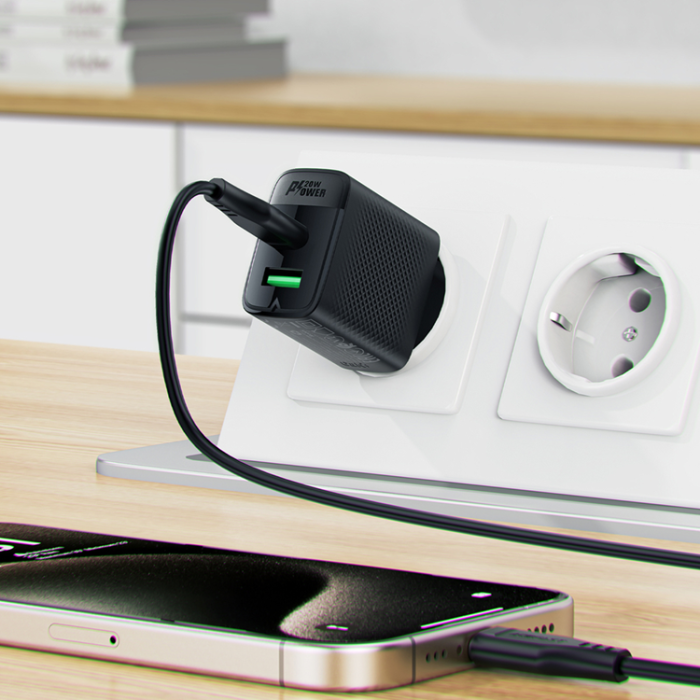 Acefast - Acefast Väggladdare USB-A/USB-C 20W A78 - Svart