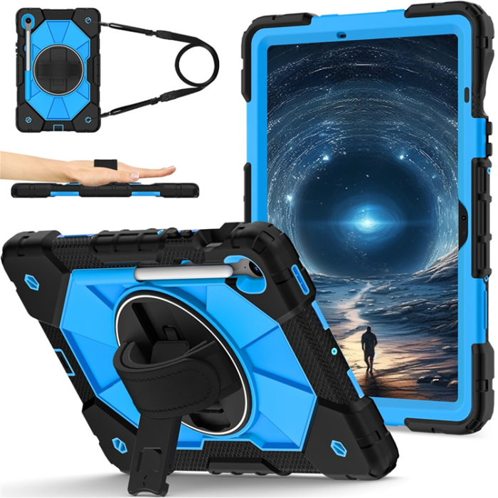 A-One Brand - Galaxy Tab S10 FE/S9 FE/S9 Skal Kickstand med Rem - Svart/Blå