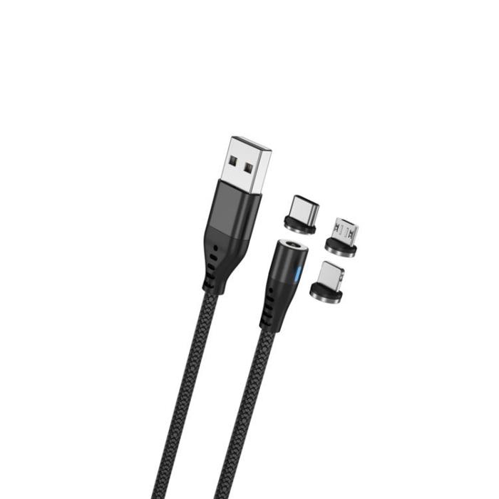 Maxlife - Maxlife Magnetisk USB-A till USB-C, Lightning, microUSB kabel 1m