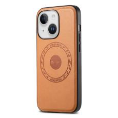 DENIOR - DENIOR Mobilskal till iPhone 15 i &auml;kta l&auml;der med magnet - Khaki