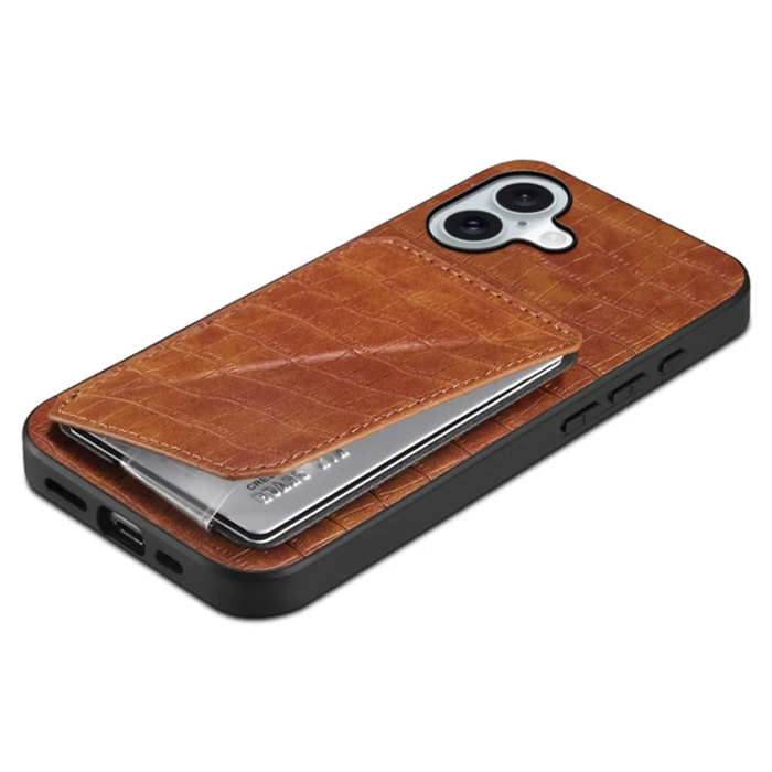 A-One Brand - iPhone 17 Mobilskal Korthållare Crocodile Textured - Brun