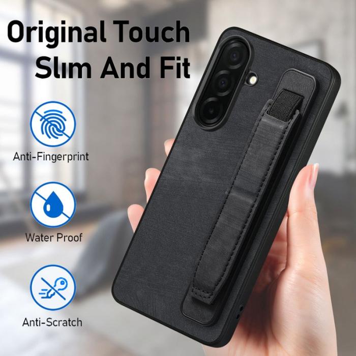 OEM - Mobilfodral för Samsung Galaxy S26 Plus Kickstand Konstläder + TPU - Svart