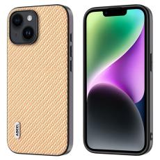 ABEEL - ABEEL Mobilskal till iPhone 14 Plus i Kolfiber PU L&auml;der Beige