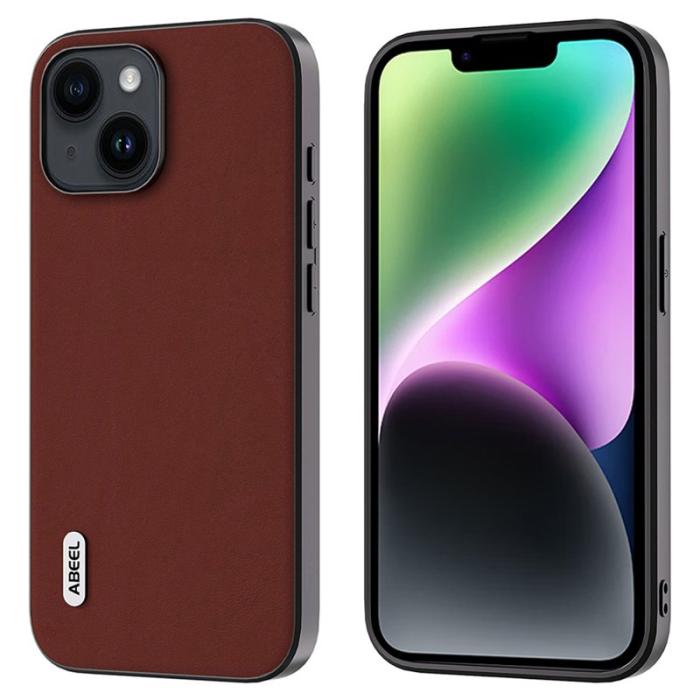 ABEEL - ABEEL Mobilskal till iPhone 14 Plus Äkta Läder Coated Brun