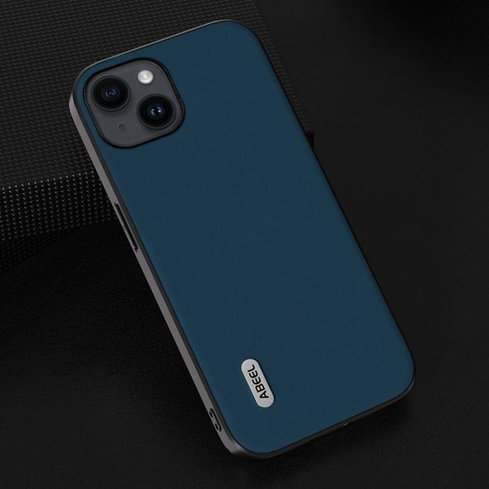 ABEEL - ABEEL Mobilskal till iPhone 14 Plus Chockskydd Äkta Läder Blå