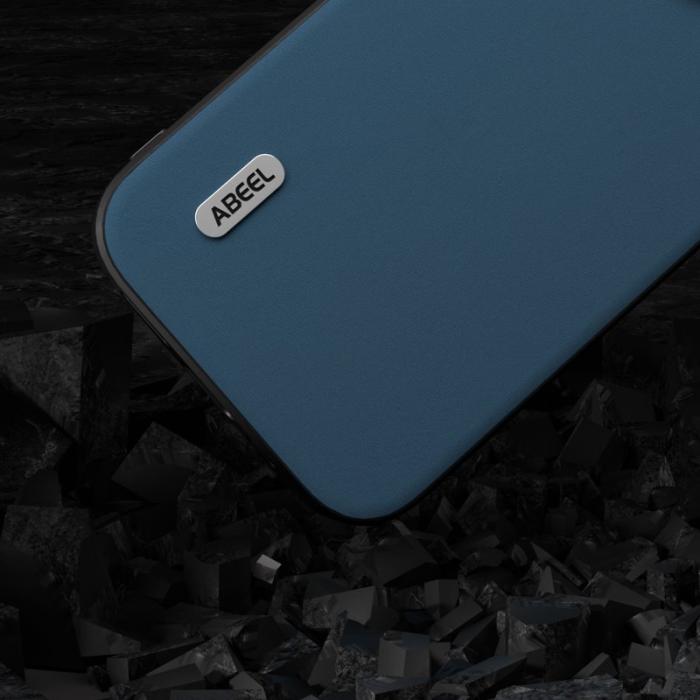 ABEEL - ABEEL Mobilskal till iPhone 14 Plus Chockskydd Äkta Läder Blå