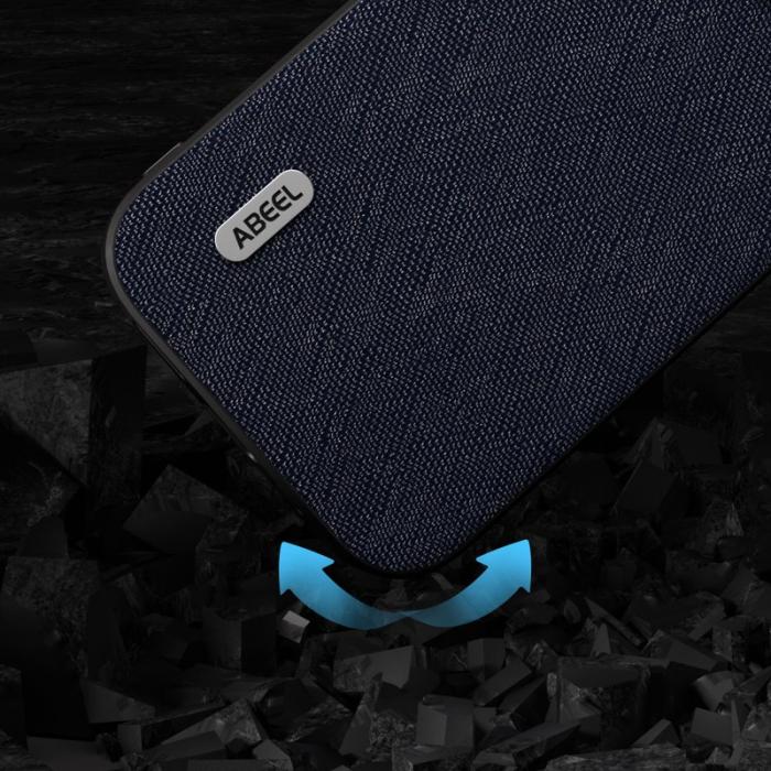 ABEEL - ABEEL Mobilskal till iPhone 14 Plus Cross Texture Blå Äkta Läder Leather