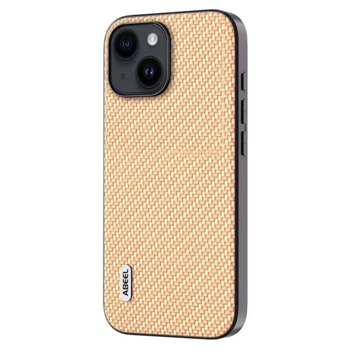 ABEEL - ABEEL Mobilskal till iPhone 14 Plus i Kolfiber PU Läder Beige