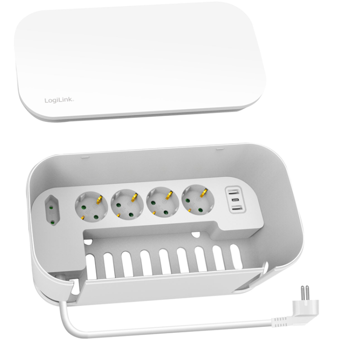 LogiLink - LogiLink Cable box - Kabelgömma med grenuttag + USB-A/USB-C-laddning Vit