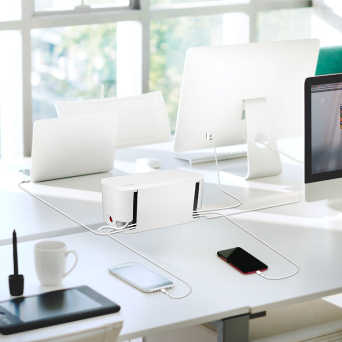 LogiLink - LogiLink Cable box - Kabelgömma med grenuttag + USB-A/USB-C-laddning Vit