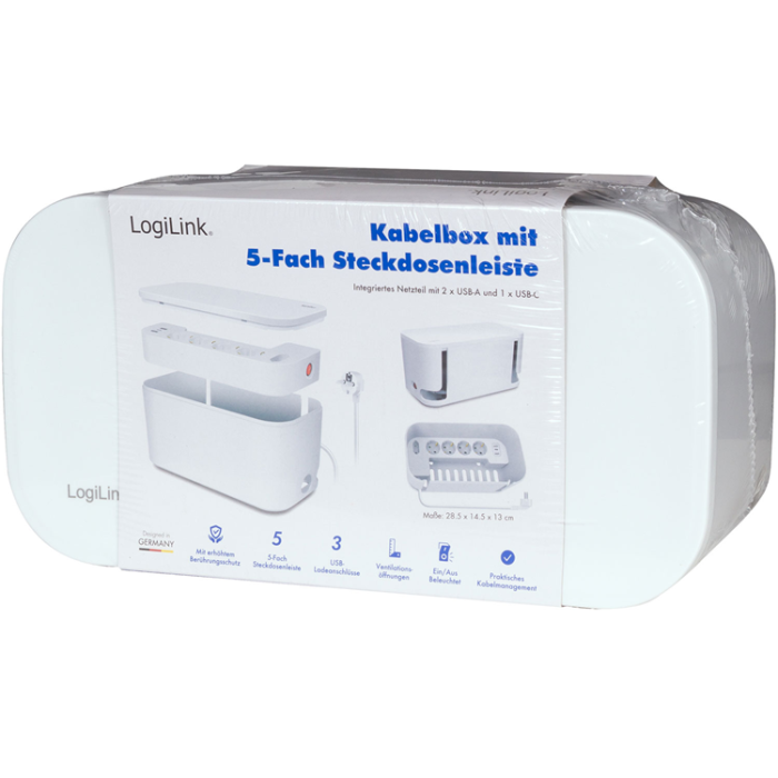 LogiLink - LogiLink Cable box - Kabelgömma med grenuttag + USB-A/USB-C-laddning Vit