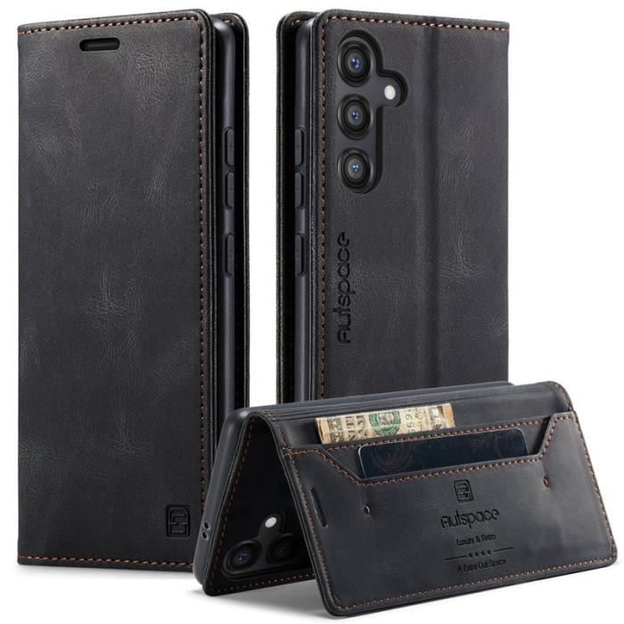 AUTSPACE - AUTSPACE Samsung Galaxy S25 Wallet Fodral KonstLäder - Svart