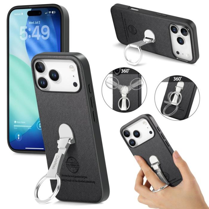 CASENEO - D.G Ming iPhone 17 Pro Fodral Fällbart Ställ Twill Konstläder - Svart