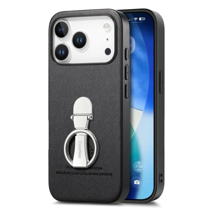CASENEO - D.G Ming iPhone 17 Pro Fodral Fällbart Ställ Twill Konstläder - Svart