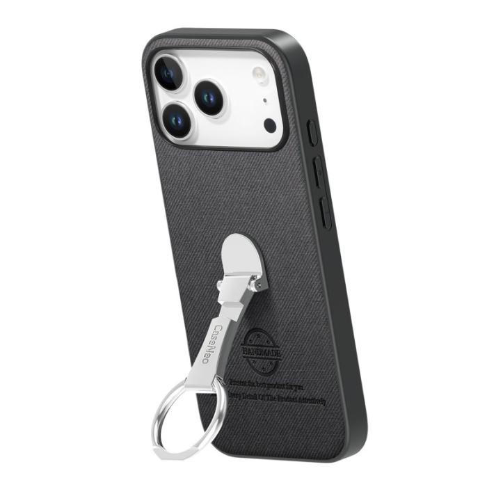CASENEO - D.G Ming iPhone 17 Pro Fodral Fällbart Ställ Twill Konstläder - Svart