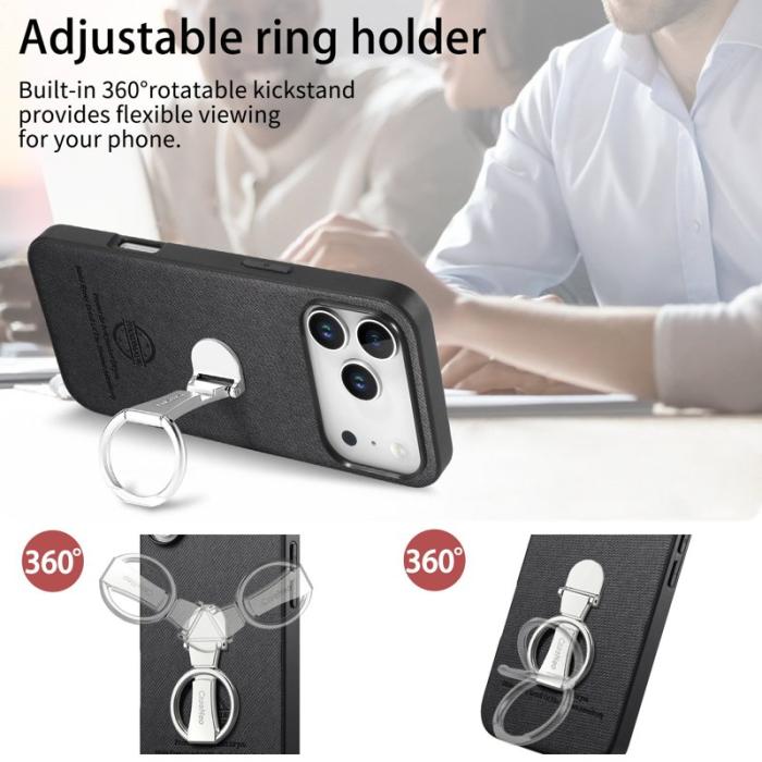 CASENEO - D.G Ming iPhone 17 Pro Fodral Fällbart Ställ Twill Konstläder - Svart