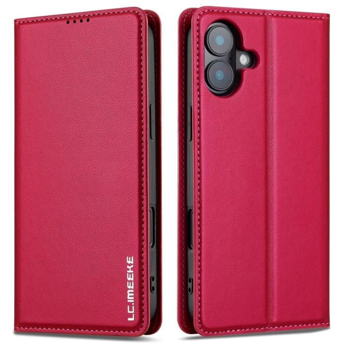 LC.imeeke - LC.IMEEKE L1 Series iPhone 16 Plus Plånboksfodral Konstläder - Röd