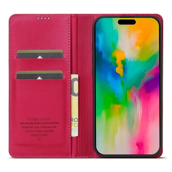 LC.imeeke - LC.IMEEKE L1 Series iPhone 16 Plus Plånboksfodral Konstläder - Röd