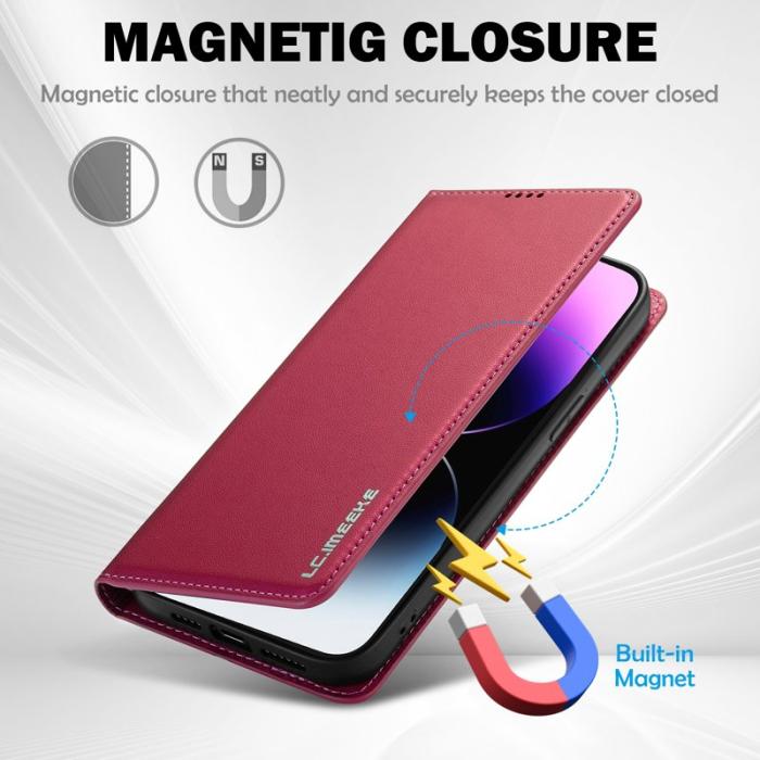 LC.imeeke - LC.IMEEKE L1 Series iPhone 16 Plus Plånboksfodral Konstläder - Röd