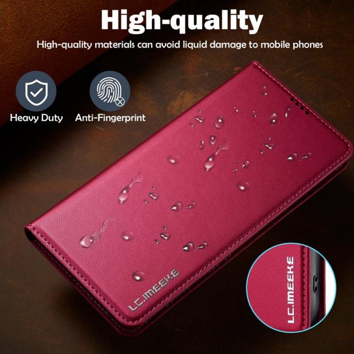 LC.imeeke - LC.IMEEKE L1 Series iPhone 16 Plus Plånboksfodral Konstläder - Röd