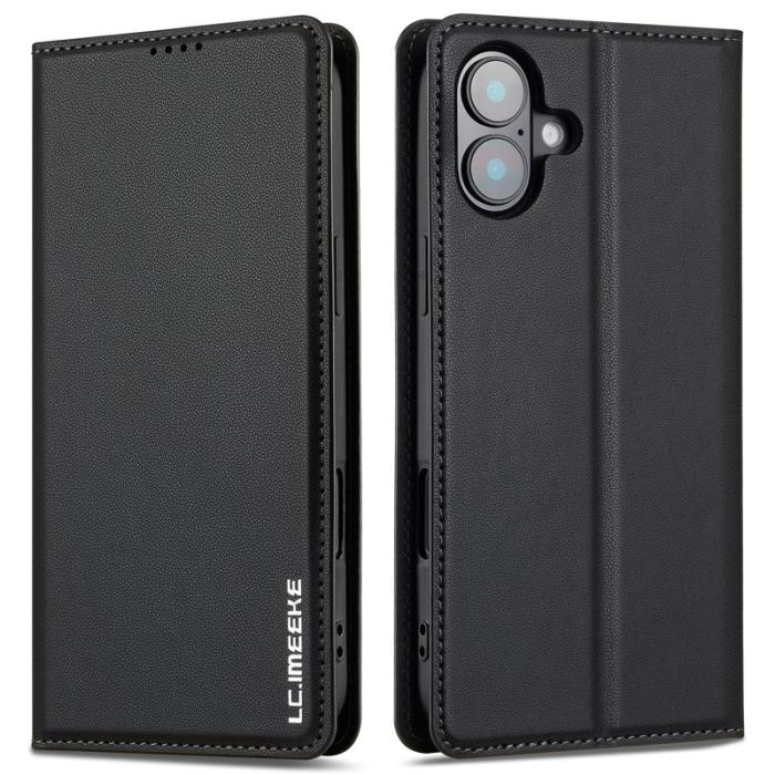 LC.imeeke - LC.IMEEKE L1 Series iPhone 16 Plus Plånboksfodral Konstläder - Svart