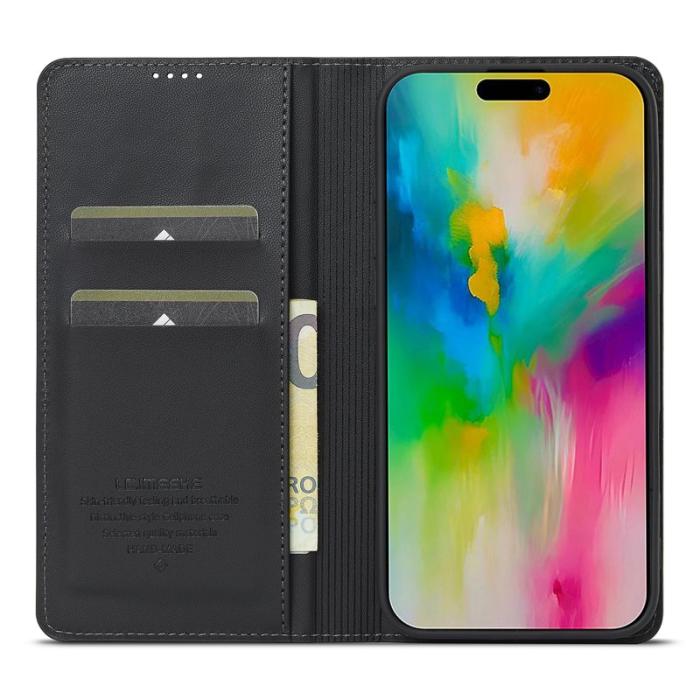 LC.imeeke - LC.IMEEKE L1 Series iPhone 16 Plus Plånboksfodral Konstläder - Svart