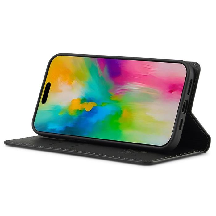 LC.imeeke - LC.IMEEKE L1 Series iPhone 16 Plus Plånboksfodral Konstläder - Svart