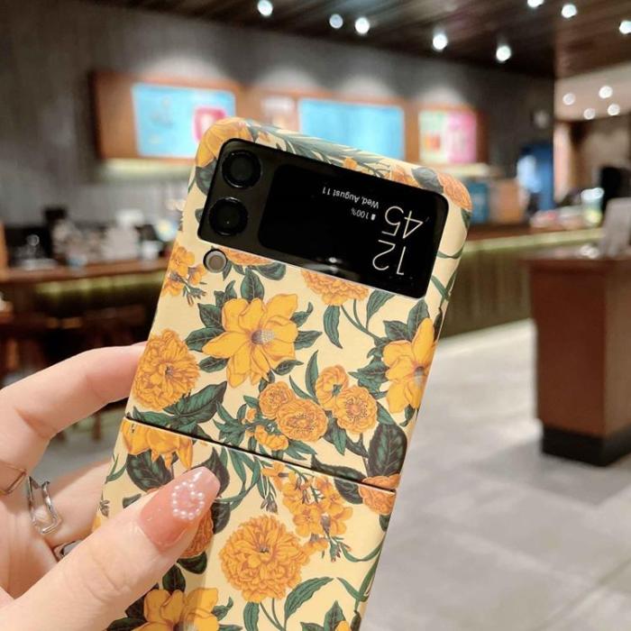 A-One Brand - Galaxy Z Flip 4 Skal Hard PC Floral Pattern - Ink Flower