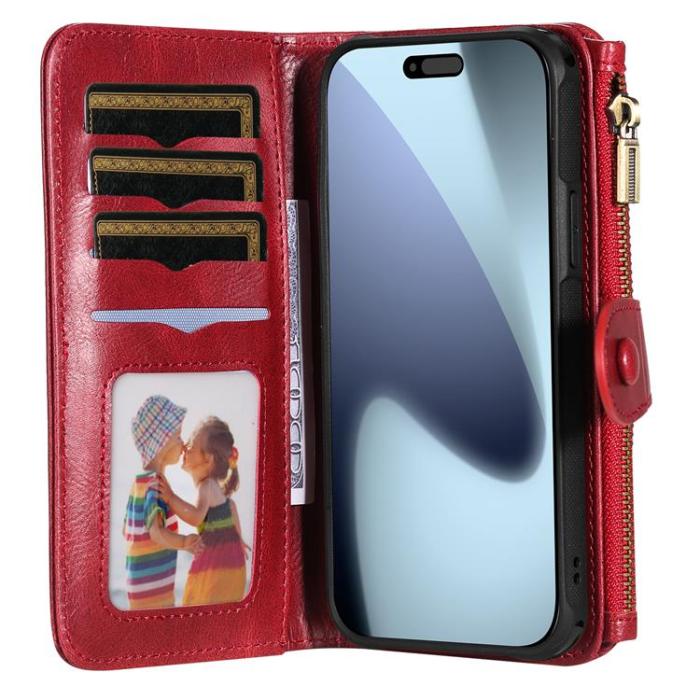 A-One Brand - iPhone 17 Pro Plånboksfodral Detachable korthållare - Röd
