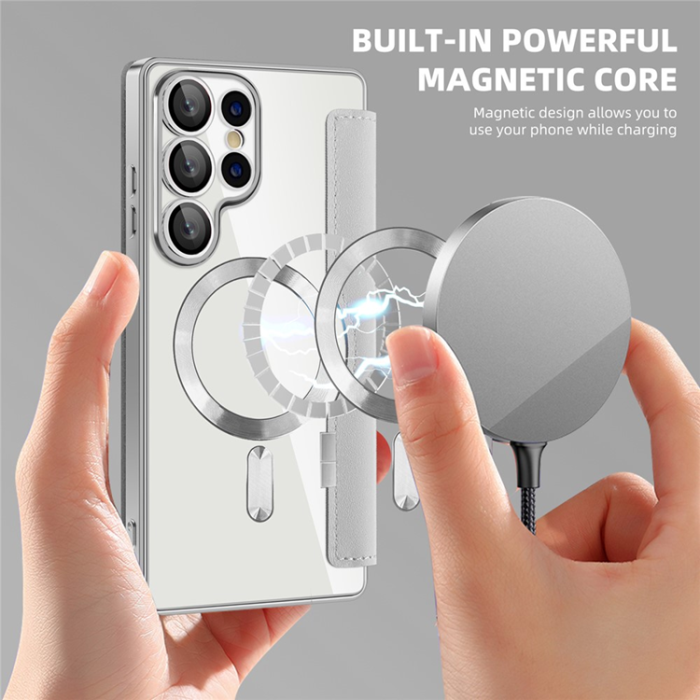 A-One Brand - Galaxy S25 Ultra Plånboksfodral MagSafe RFID Blocking - Silver