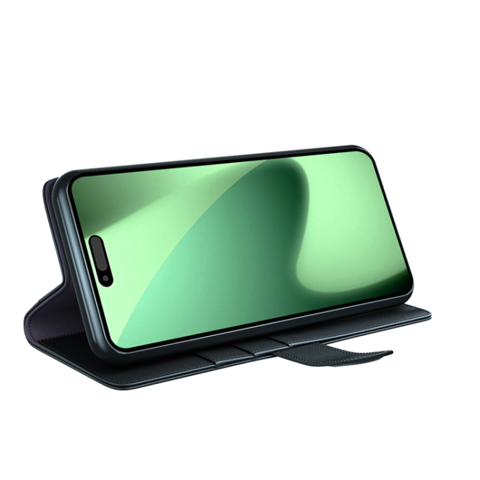 A-One Brand - iPhone 17 Pro Max Plånboksfodral Äkta Läder - Svart