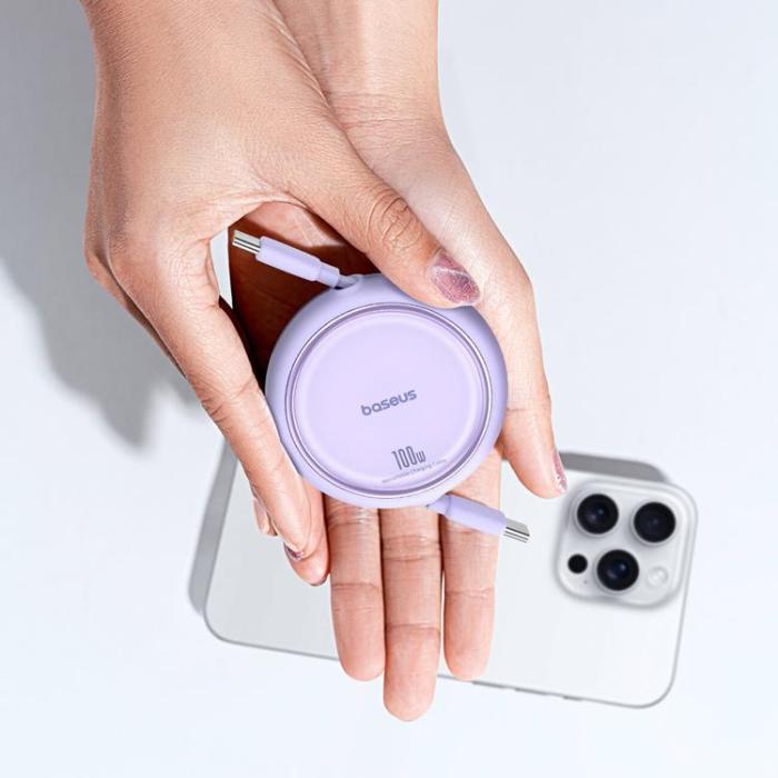 BASEUS - Baseus Retractable Free2Draw Mini USB-C - USB-C 100W 1m - Lila