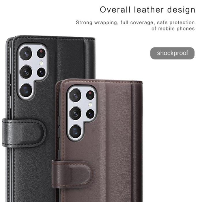 A-One Brand - Magnetisk Äkta Läder Fodral Galaxy S22 Ultra - Svart