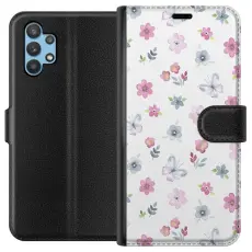 Gustaf - Pl&aring;nboksfodral till Samsung Galaxy A32 5G med Blommor och fj&auml;rillar