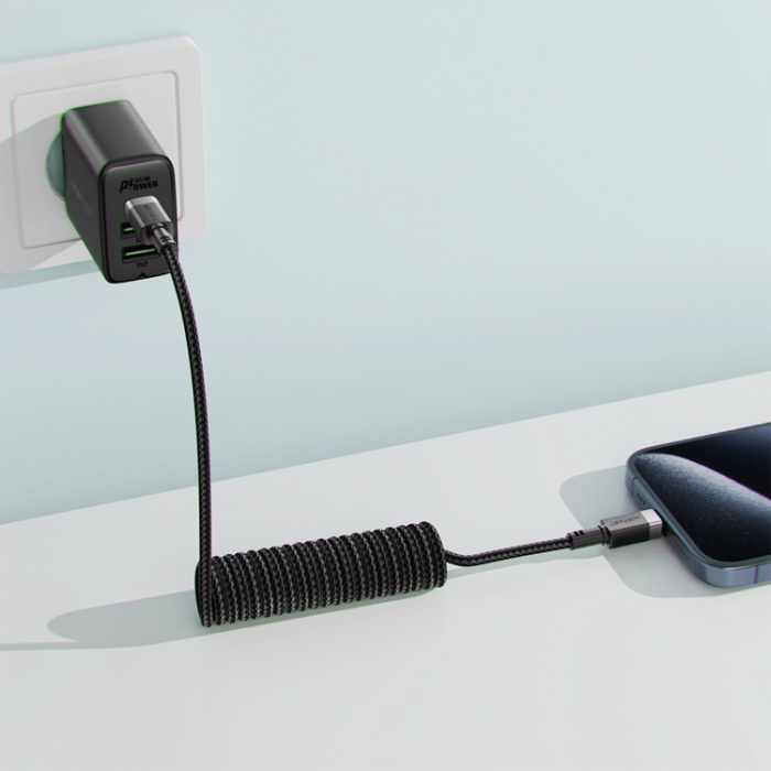 Acefast - Acefast USB-C - USB-C 3A Kabel 1.2m Spring 480Mb/s - Svart