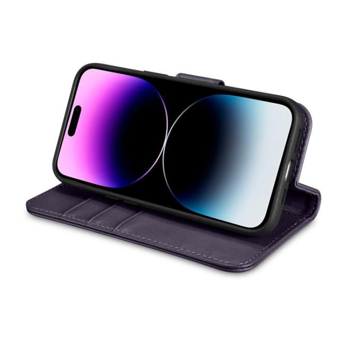 ICARER - iCarer iPhone 14 Pro Max Plånboksfodral 2in1 Anti-RFID Äkta Läder - Mörklila