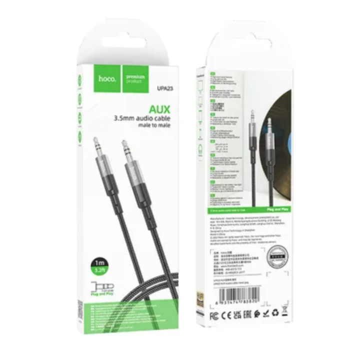 Hoco - Hoco AUX 3.5mm Jack Kabel 1m - Metal Grå