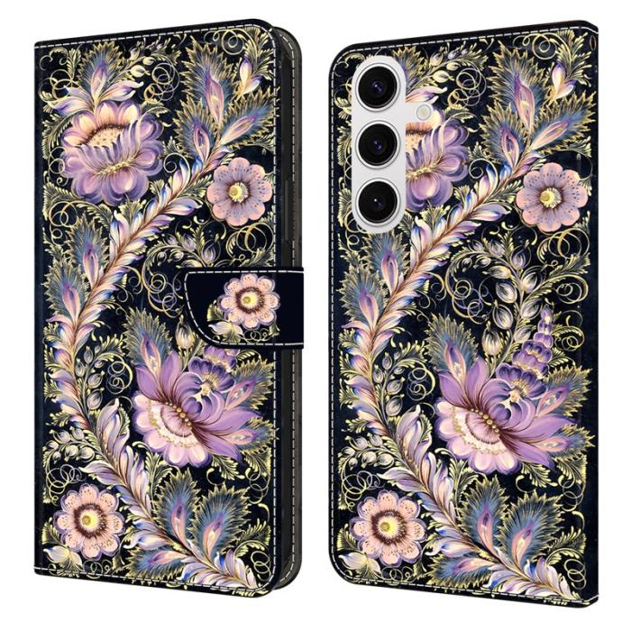 OEM - Samsung Galaxy S26 Fodral Mönstertryck Ställ Läder Flip - Vintage Guld