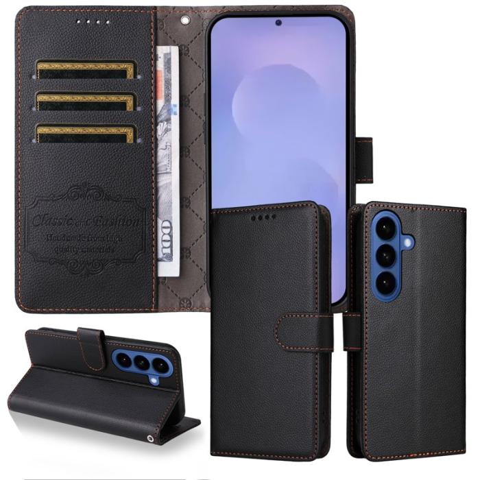 OEM - Mobilskal till Samsung Galaxy S26 Plus RFID-Skydd 3 Kortfack KonstLäder - Svart