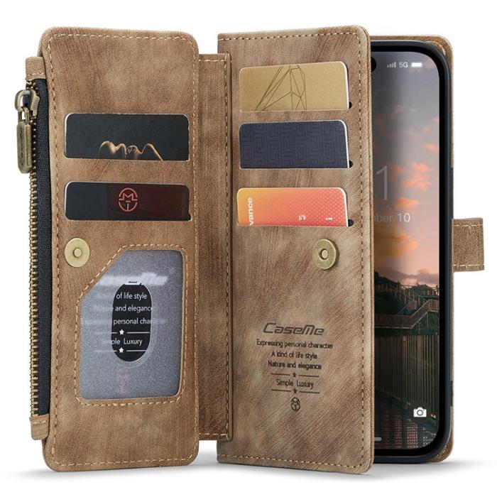 Caseme - CASEME iPhone 15 Pro Plånboksfodral C30 Zipper - Brun