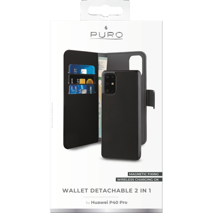 UTGATT5 - Puro Wallet Detachable Huawei P40 Pro - Svart