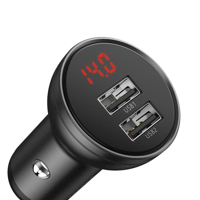 BASEUS - Baseus Billaddare 24W 3in1 microUSB-C Lightning Kabel 1.2m - Svart