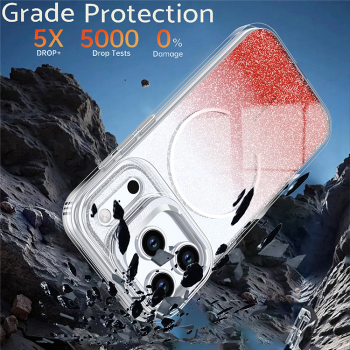 A-One Brand - iPhone 17 Pro Max Mobilskal MagSafe Shockproof Glitter Gradient - Orange