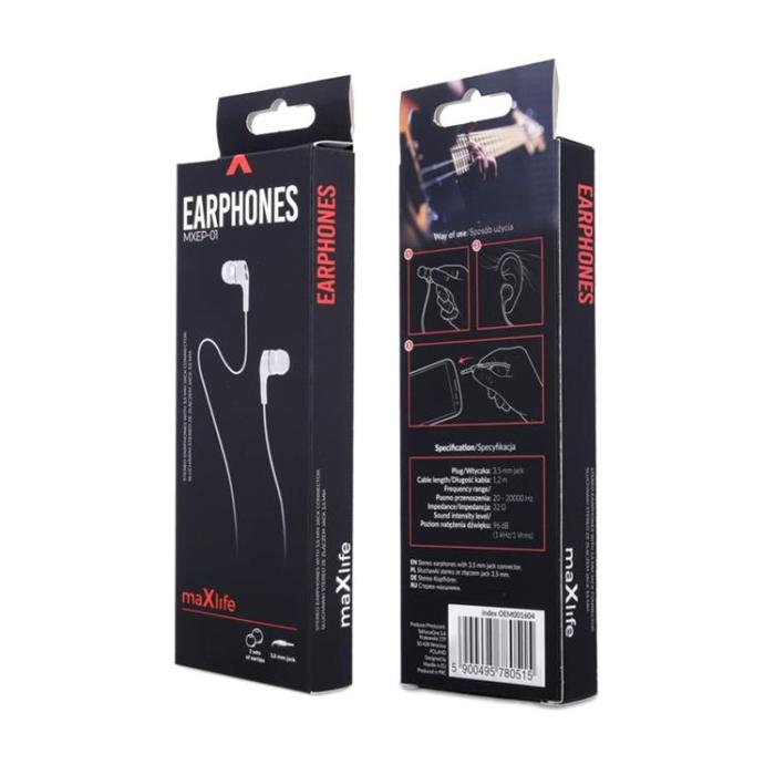 Maxlife - Maxlife In-Ear Hörlurar MXEP-01 Trådbundna Uttag 3.5 mm - Vit